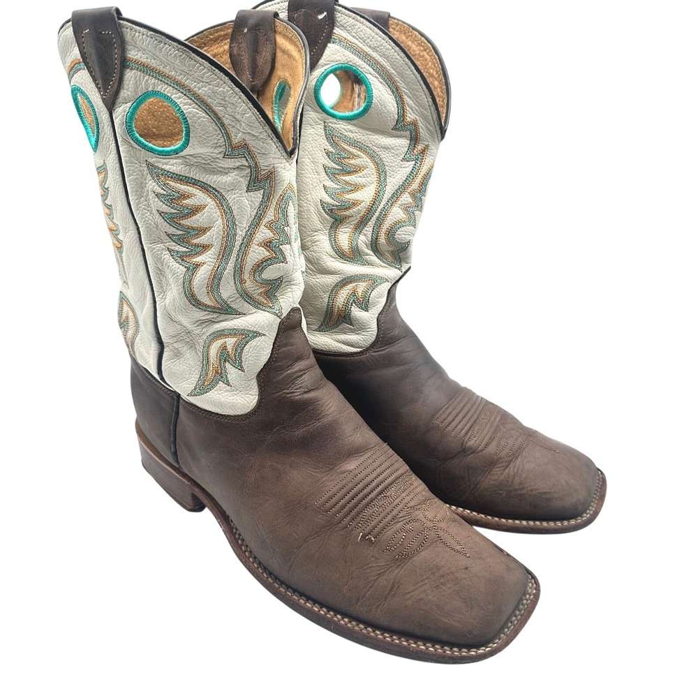 Justin Bent Rail BR 313 Men Leather Western Cowboy Boots Ivory/Brown 10EE